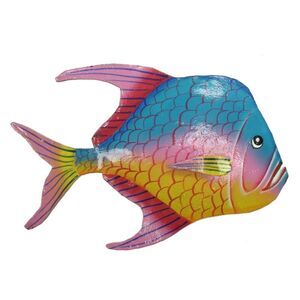 Handcrafted Tropical Fish Haitian Metal Wall Art Decor Medium 17 Inch Fuschia